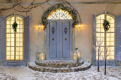 Christmas Front Porch Door Window Backdrop