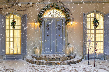 Snowflake Christmas House Porch Door Backdrop