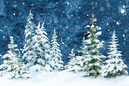 Winter Spruce Forest Snow Watercolor Backdrop