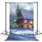 Winter Forest Cabin Snow Photography Backdrop M11-50