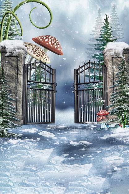 Winter Garden Snow Giant Mushroom Backdrop