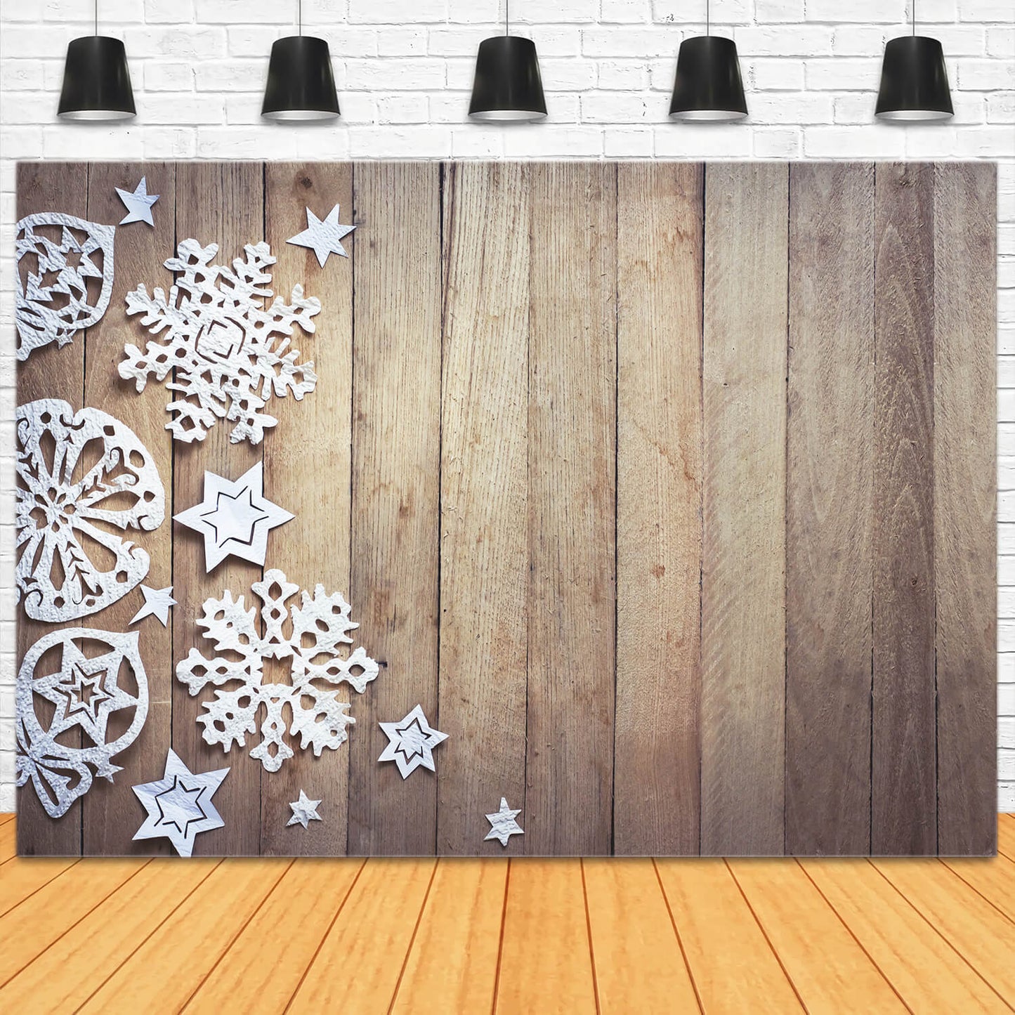 Rustic Snowflakes Wood Photography Backdrop M11-55