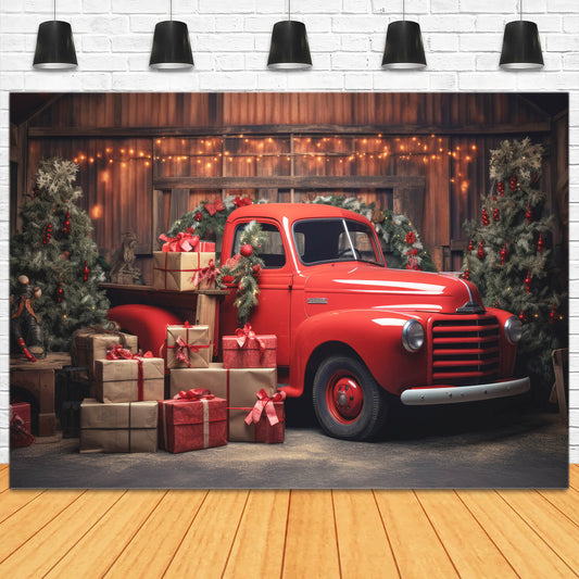 Christmas Gift Red Truck Backdrop for Photography M11-56