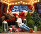 Christmas Decorated Red Camper Van Backdrop M11-58