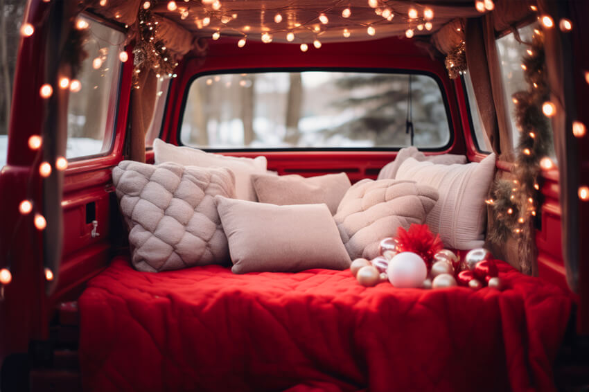Winter Christmas Red Truck Studio Backdrop