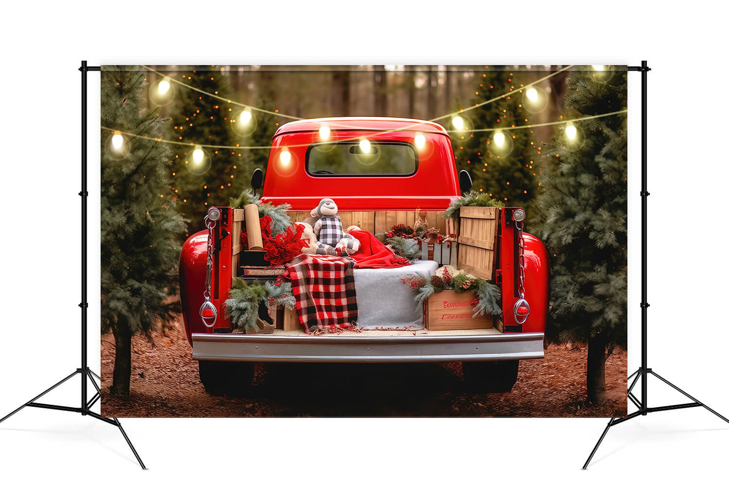 Santa's Christmas Tree Farm Red Truck Backdrop M11-60