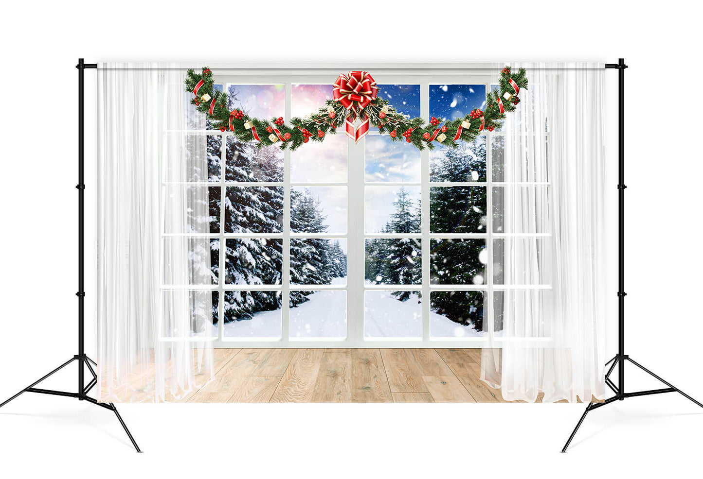 Christmas Window Snow Forest View Backdrop M11-66