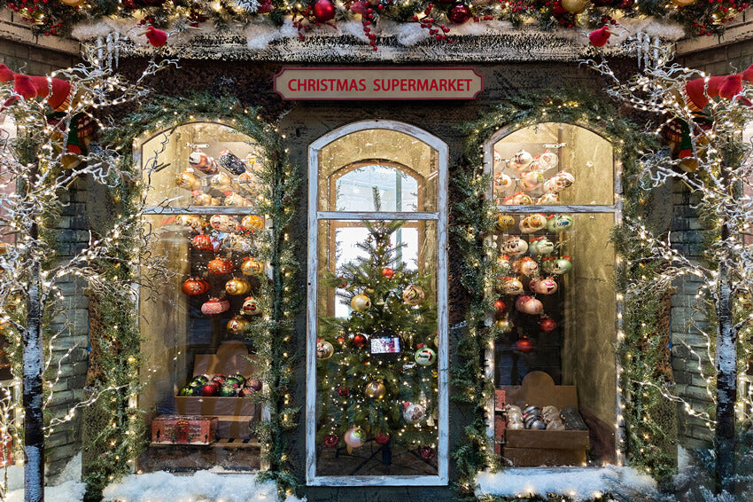 Christmas Supermarket Window Photography Backdrop