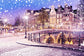 Snowy Winter City Night View Backdrop