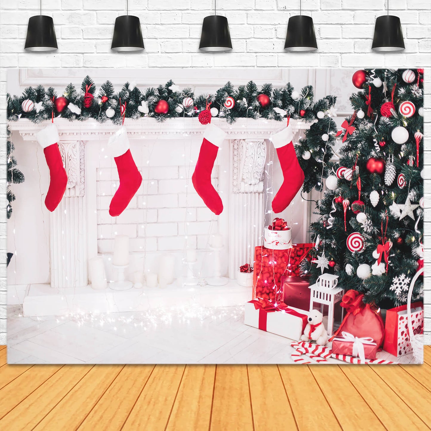 Christmas Tree Fireplace Socks Gift Box Backdrop M11-72