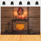 Christmas Fireplace Warm Candlelight Fir Garland Backdrop M11-76