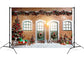 Snow Covered Christmas Tree Wreath Gifts Red Brick Wall Backdrop M11-77