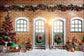 Snow Covered Christmas Tree Wreath Gifts Red Brick Wall Backdrop M11-77