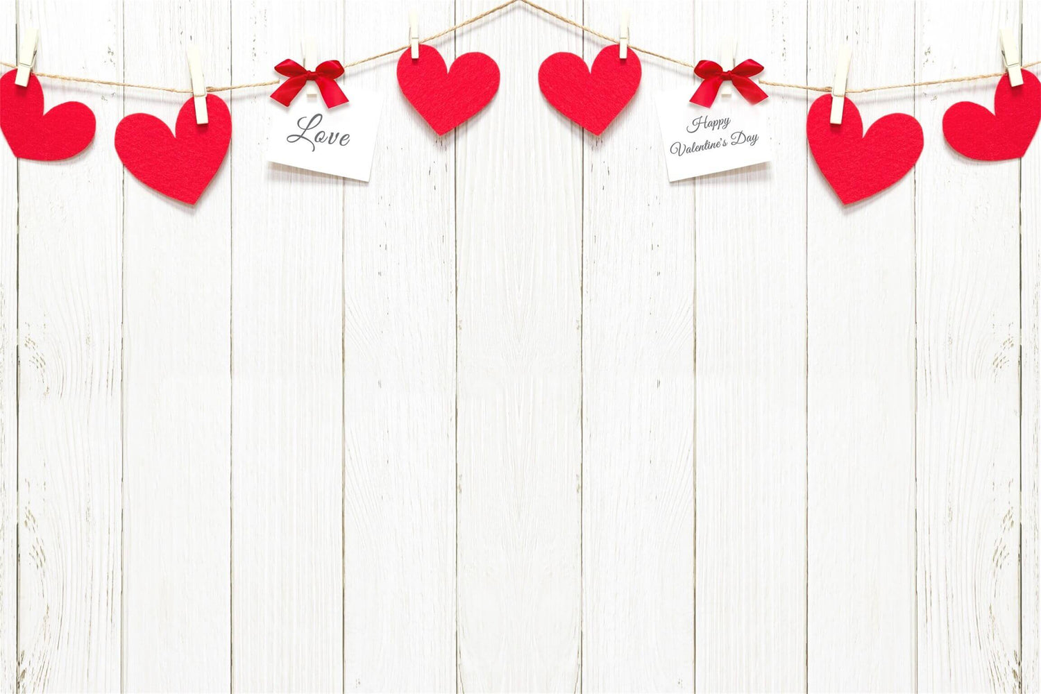 Valentine's Day White Shiplap Wall Red Heart Post-It Notes Bow