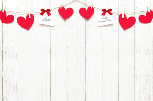 Valentine's Day White Shiplap Wall Red Heart Post-It Notes Bow Backdrop M12-16