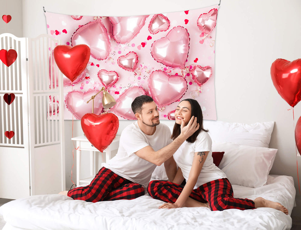 Valentine's Day Bright Pink Heart Balloon Pearl Sequins Heart Romantic