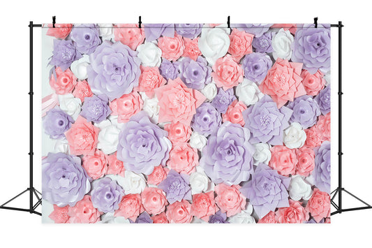 Spring Romantic Pink Purple White Paper Cutout Flower Backdrop M2-12