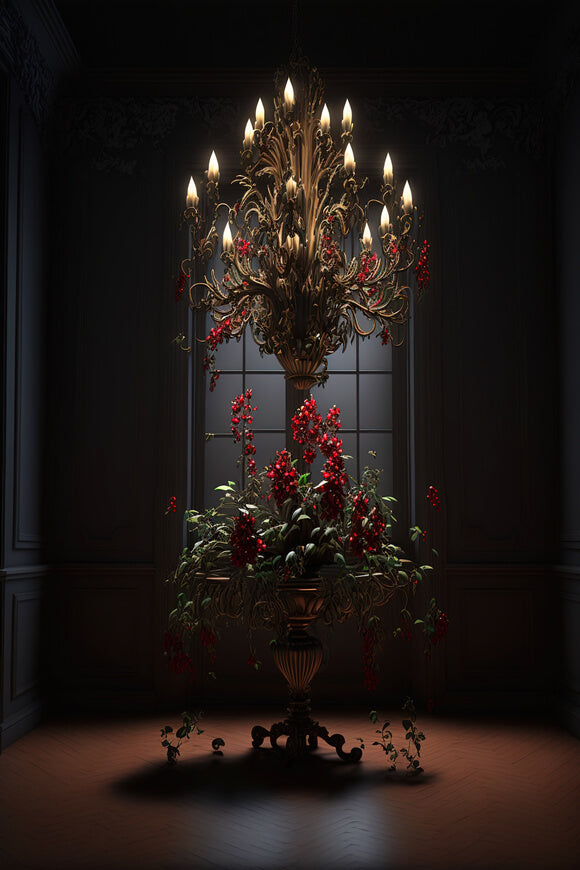 Flower Candlestick Backdrop Gothic Room Backdrop 