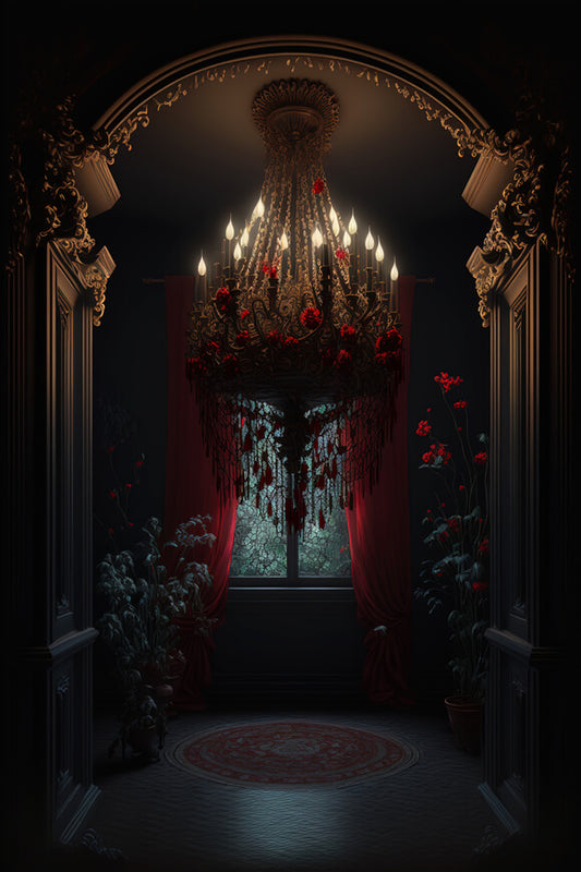 Gothic Door Window Flower Candlestick Backdrop