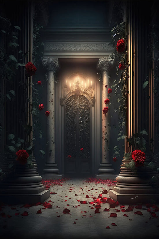 Gloomy Palace Door Candlestick Flower Backdrop M5-08 – Dbackdrop