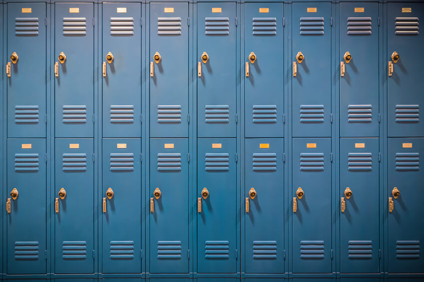 Hallway Padlocked Locker Back to School Backdrop 