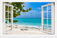 Blue Ocean Palm Tree Window View Backdrop