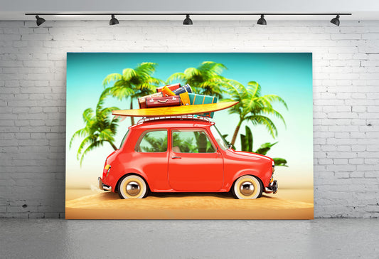Beach Funny Car with Surfboard Suitcases Backdrop M5-119