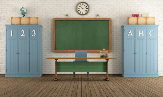 Back to School Retro Classroom Cabinets Backdrop