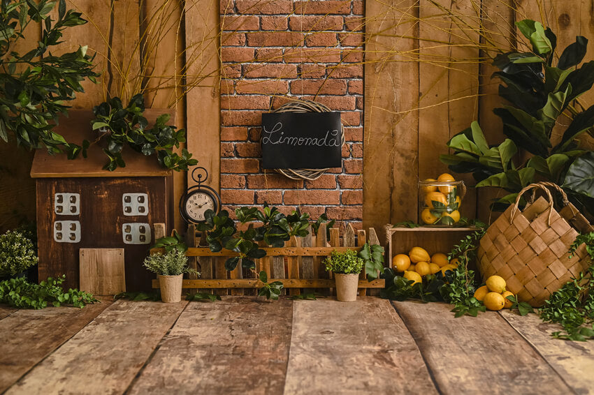 Lemon Green Plants Wood Backdrop for Photo Studio