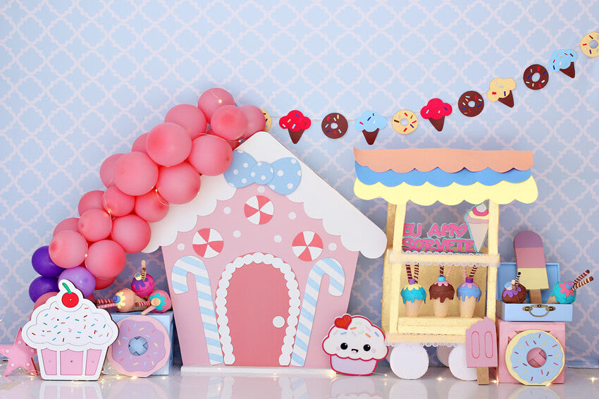 Pink Candy House Children Photography Backdrop 