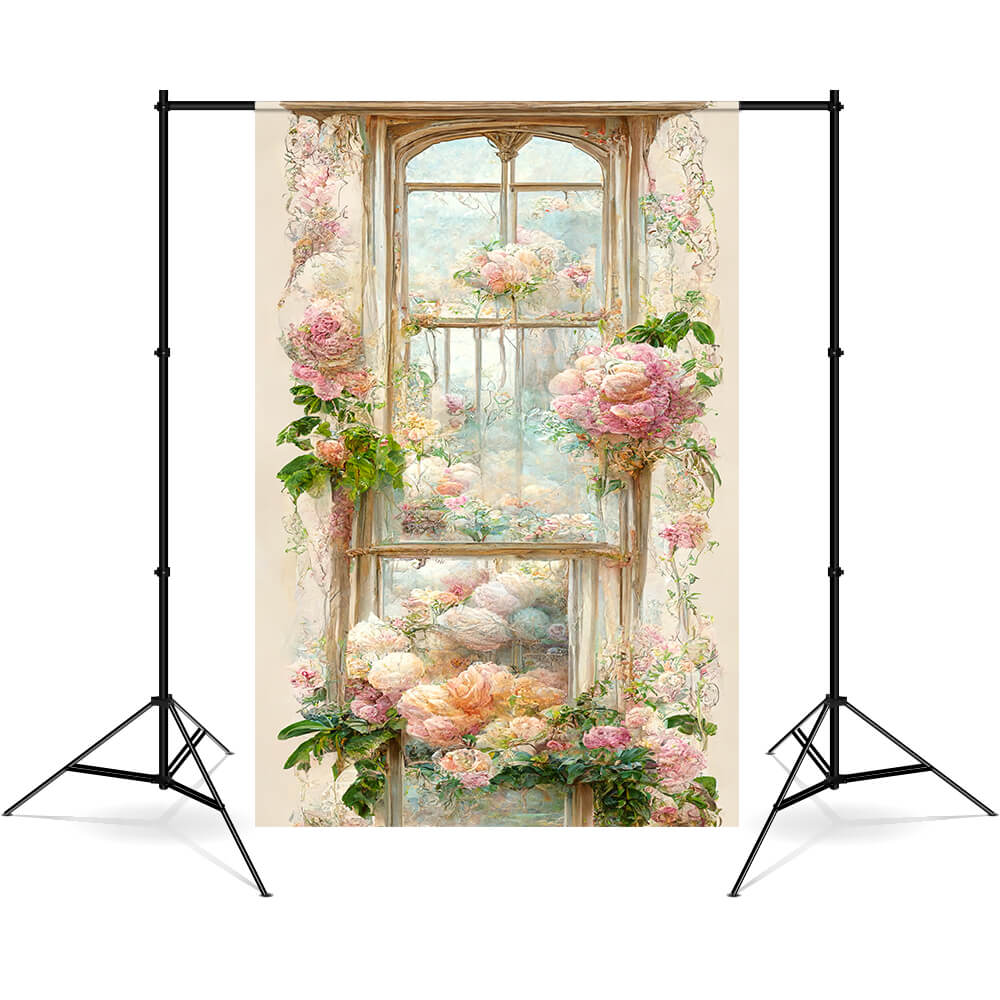 Floral Window Oil Painting Fine Art Backdrop 