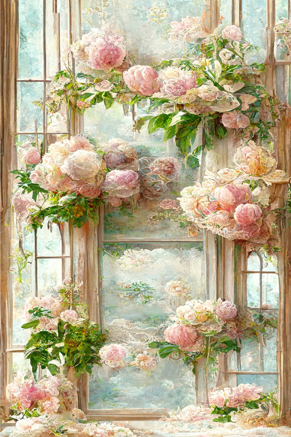 Fine Art Oil Painting Window Flowers Backdrop M5-150