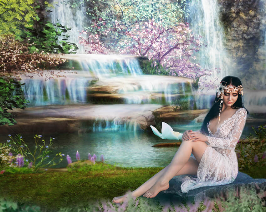 Summer Waterfall Forest Nature Scenery Backdrop M5-160
