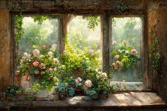 Garden Window Flowers Photography Backdrop