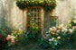 Vintage Wood Window Flowers Backdrop