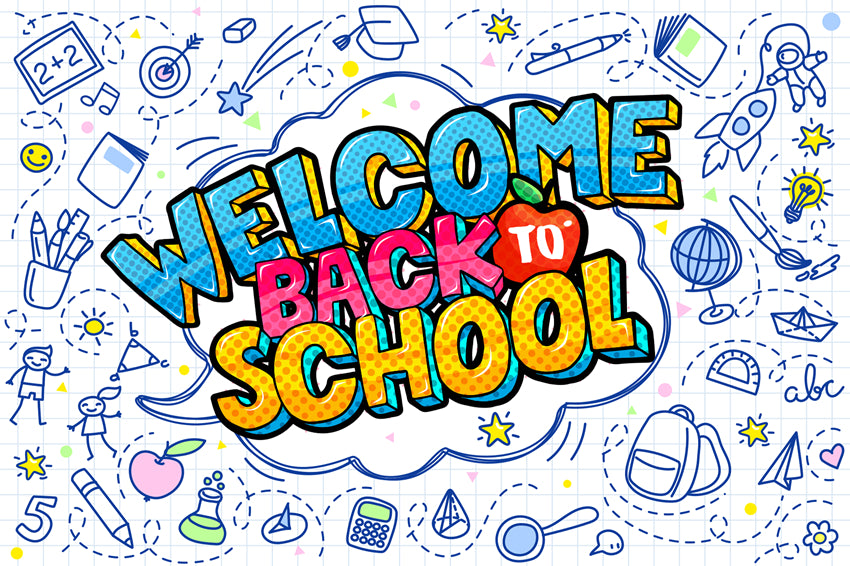 Colorful Drawing Welcome Back to School Backdrop 