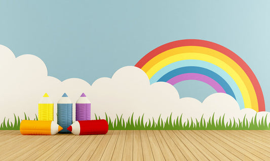 Colorful Playroom Pencils Rainbow Backdrop 