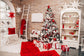 White Room Christmas Tree Gifts Toys Backdrop