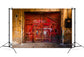 Vintage Red Barn Door Brick Wall Backdrop M6-116