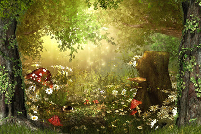 Fairy Tale Wonderland Forest Mushrooms Backdrop