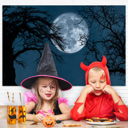 Glowing Full Moon Spooky Branches Halloween Backdrop M6-135