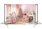 Pink Christmas Tree Fireplace Sofa Decor Backdrop M6-143