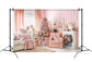Pink Christmas Tree Fireplace Sofa Decor Backdrop M6-143