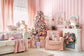 Pink Christmas Tree Fireplace Sofa Decor Backdrop