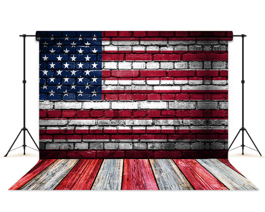 American Flag Brick Wall 4th of July Backdrop 
