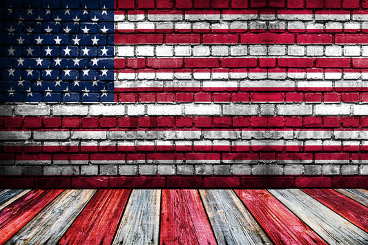 American Flag Brick Wall 4th of July Backdrop M6-17