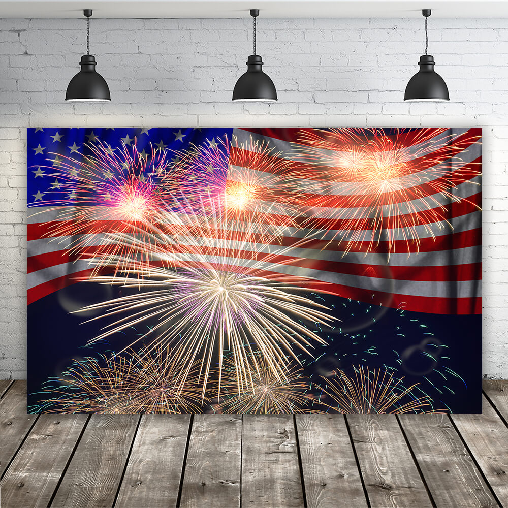 Firework American Flag 4th of July Backdrop