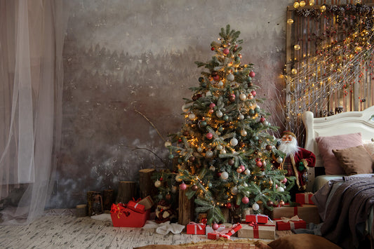Christmas Tree Gift Boxes Santa Claus Backdrop