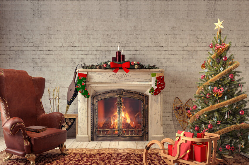Merry Christmas Living Room Fireplace Backdrop M6-41 – Dbackdrop merry-christmas-living-room-fireplace-backdrop-m6-41-dbackdrop
