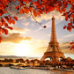 Eiffel Tower Maple Leaves Sunset Scenery Backdrop M6-43